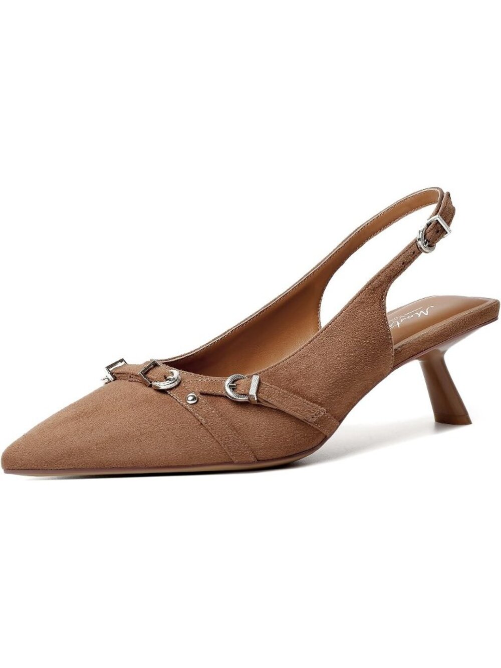 Women's Brown-Suede 03 Patent Leather Kitten Heel Pointed Toe Pumps Dress Shoes